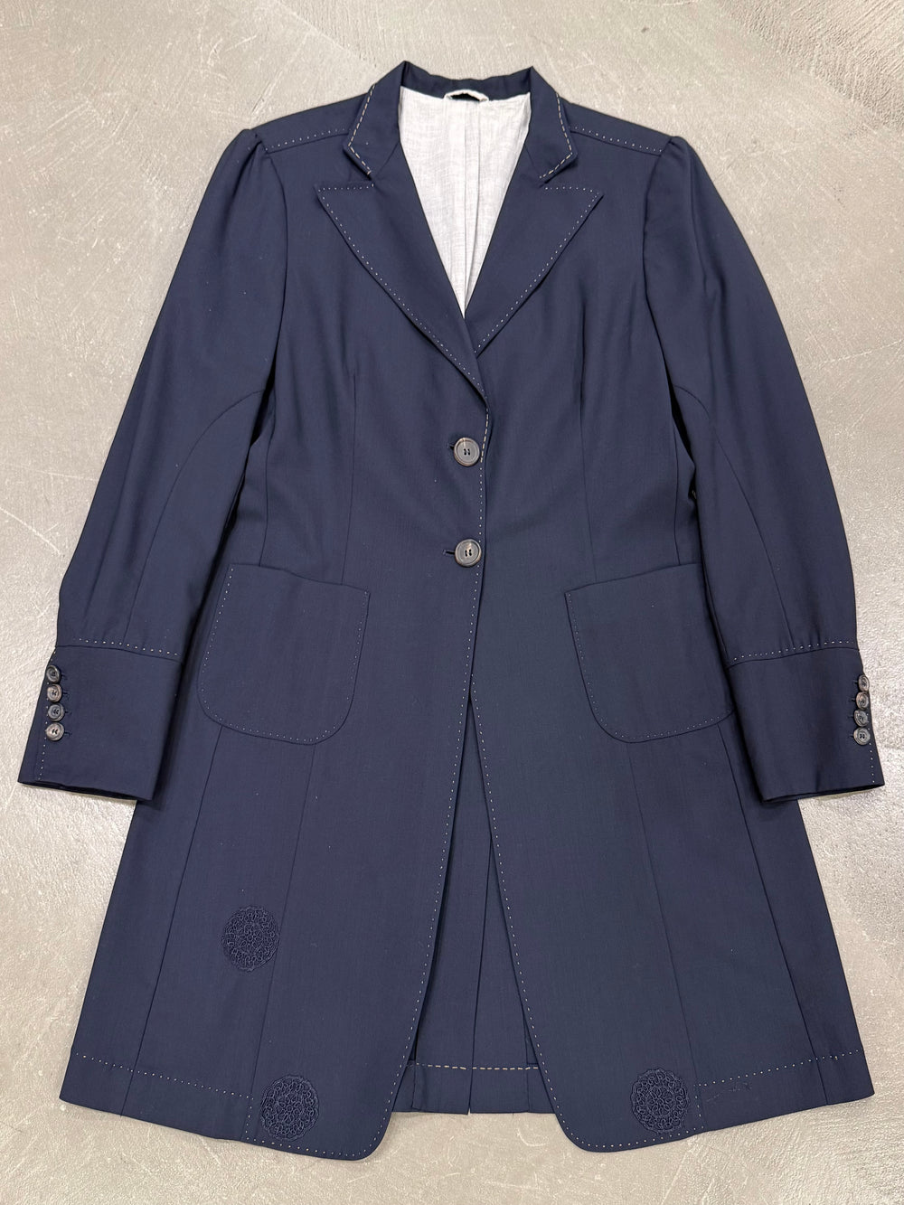 2010s Brunello Cucinelli navy tailored long blazer coat