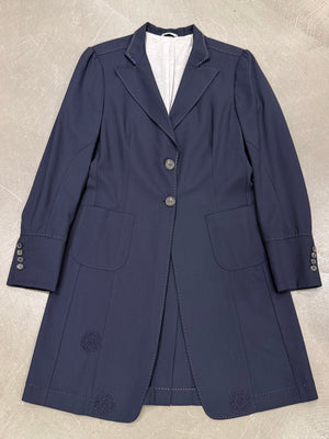 2010s Brunello Cucinelli navy tailored long blazer coat