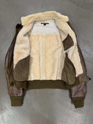 2000s Roberto Cavalli bronze metallic shearling bomber jacket