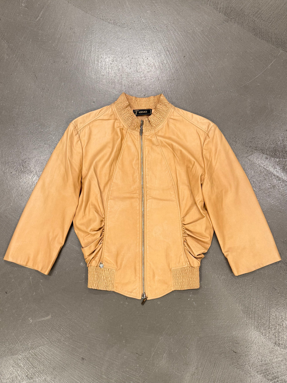 2000s Gianni Versace cropped leather bomber jacket