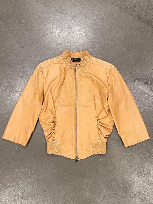 2000s Gianni Versace cropped leather bomber jacket