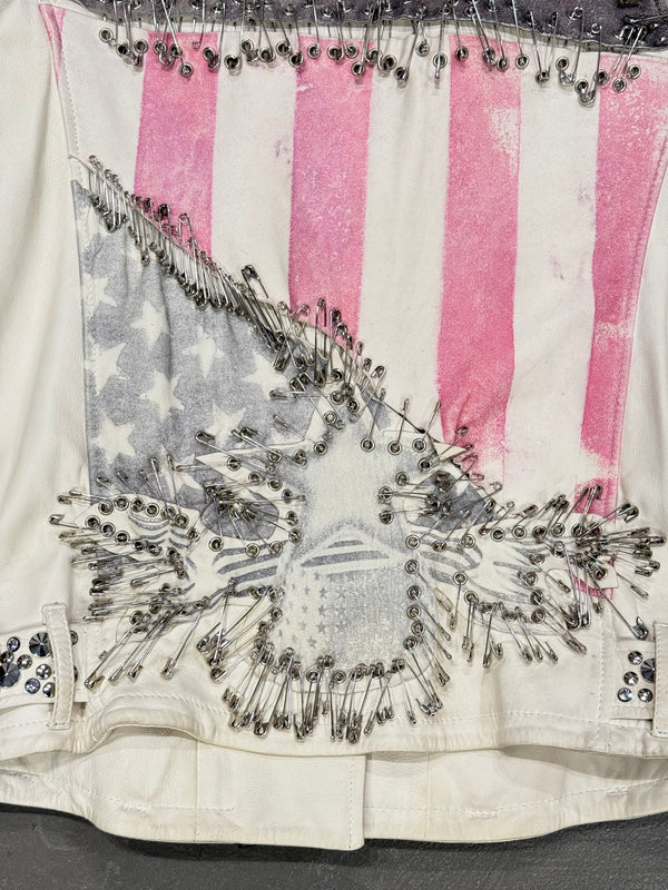 S/S201 Balmain by Christopher Decarnin runwayflag safety pin leather jacket