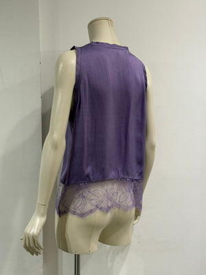 2000s Yves Saint Laurent by Tom Ford logo lace hem silk top