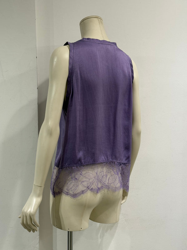 2000s Yves Saint Laurent by Tom Ford logo lace hem silk top