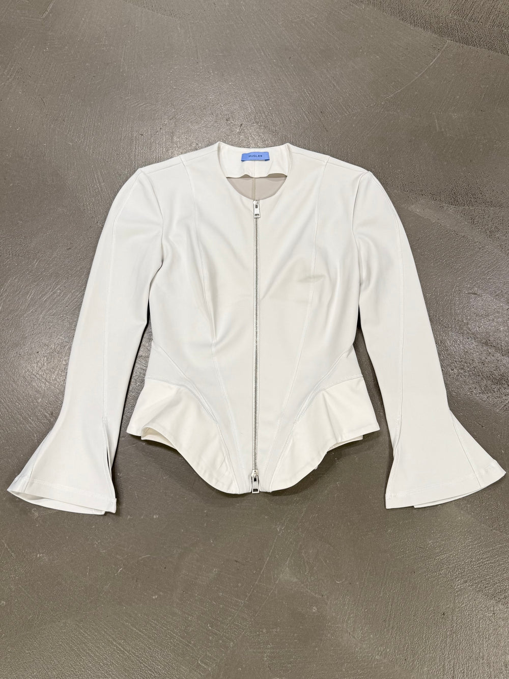 2010s Mugler white structured jacket with flared sleeves