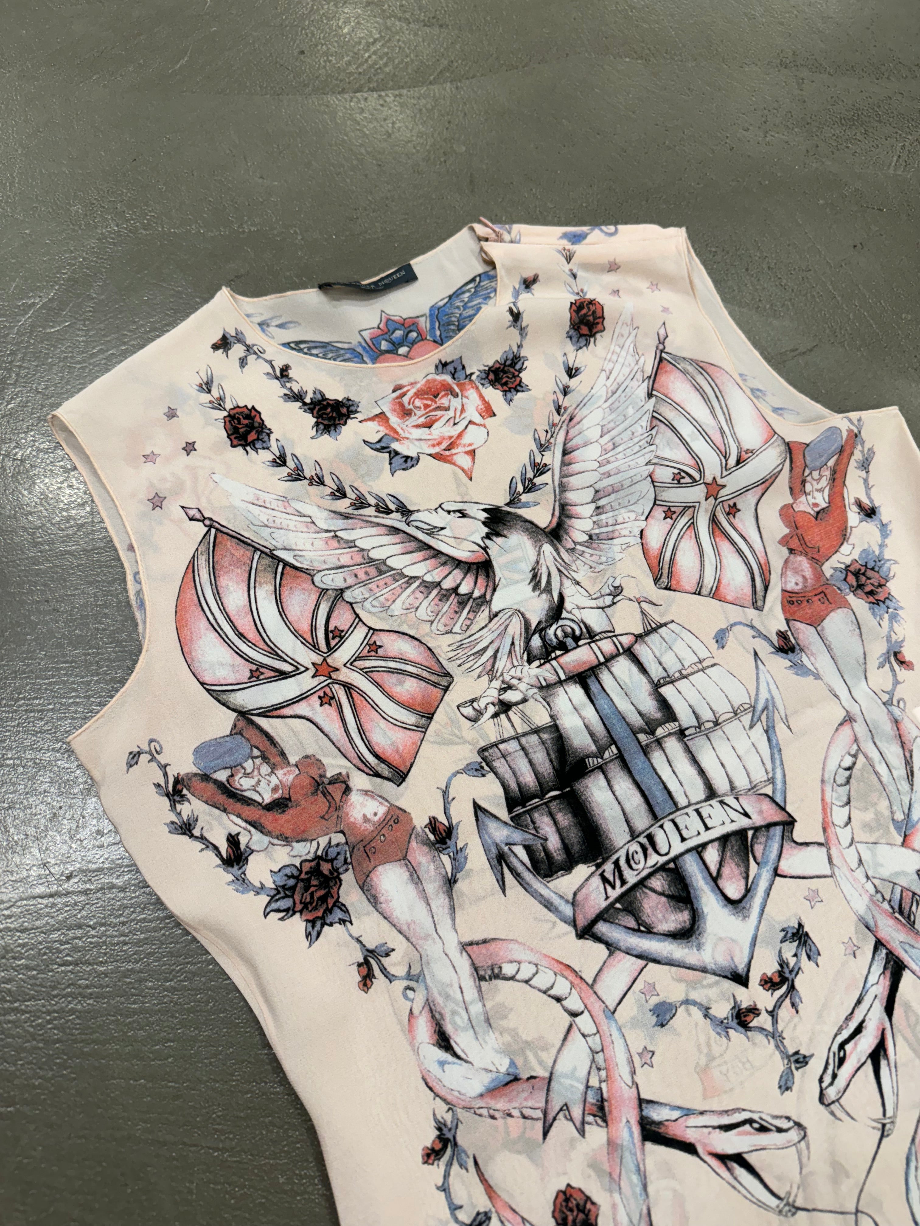 S/S 2003 Alexander McQueen tattoo mesh top