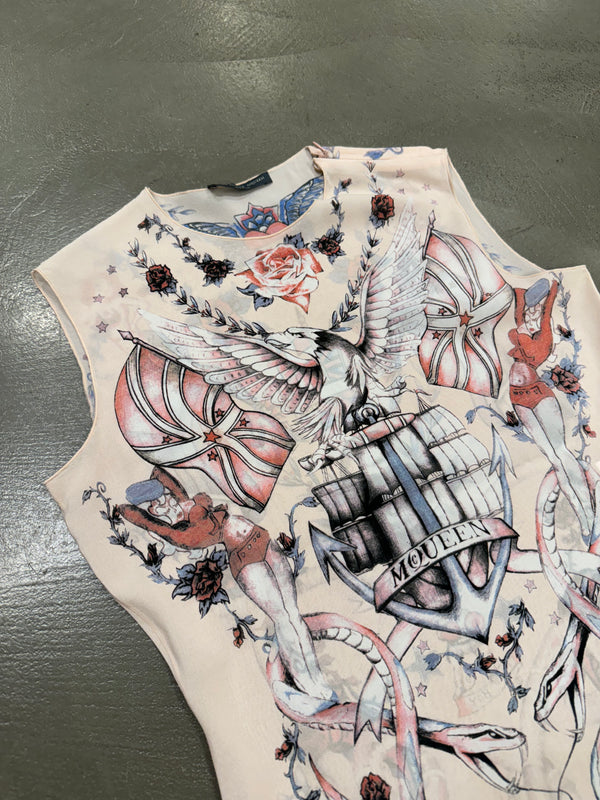 S/S 2003 Alexander McQueen tattoo mesh top