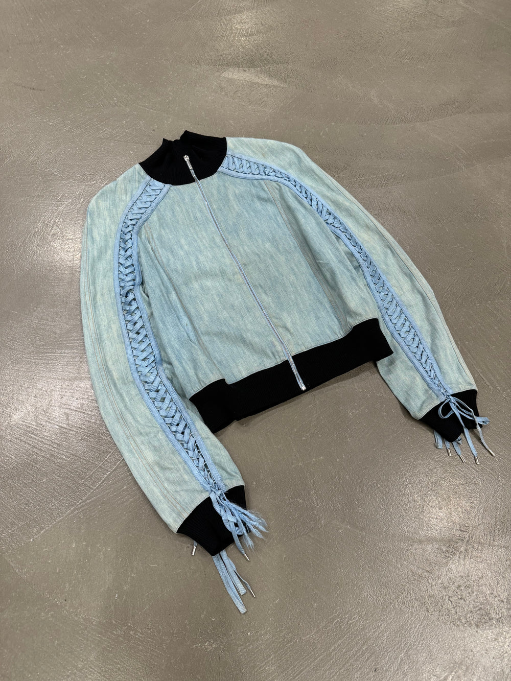 2002 Christian Dior by John Galliano lace-up denim bomber jacket