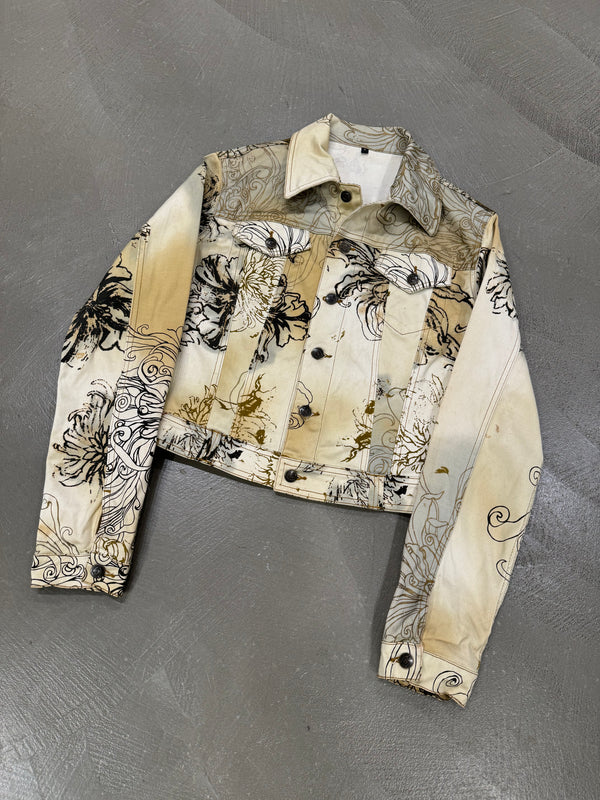 2001 Cavalli floral tattoo printed denim jacket
