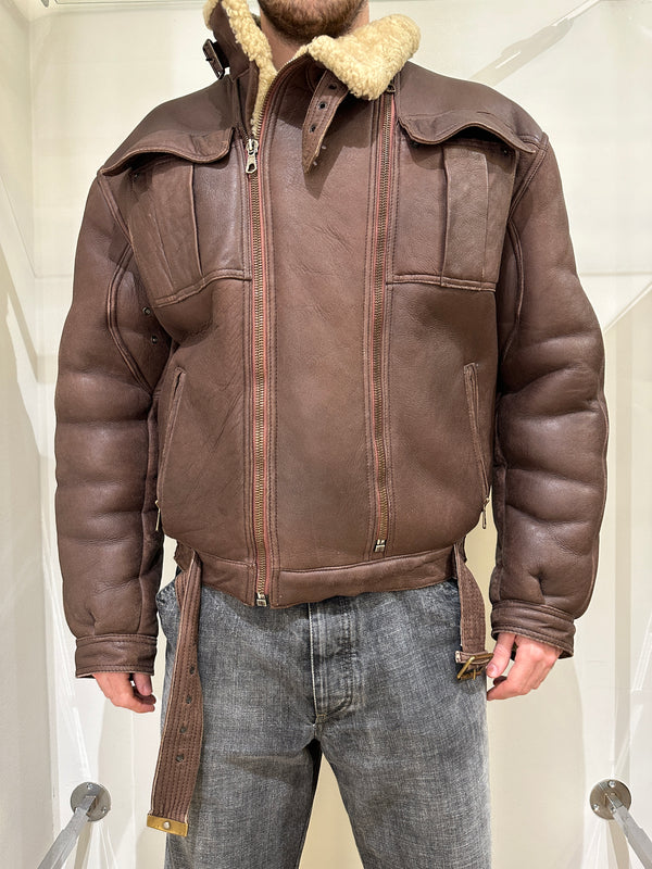 1980s Giorgio Armani oversized double zipper shearling jacket