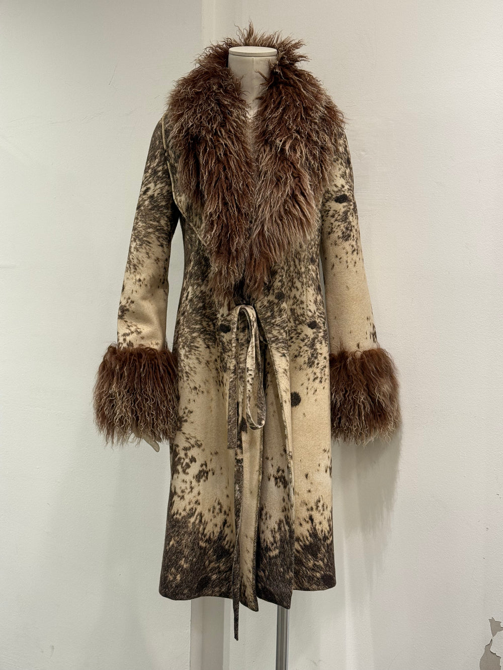 F/W1999 Roberto Cavalli fur-trimmed wool coat