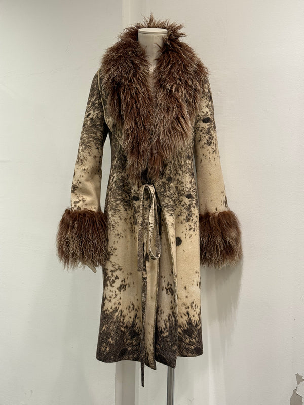 F/W1999 Roberto Cavalli fur-trimmed wool coat