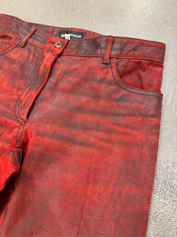 A/W2001 Ann Demeulemeester distressed painted red leather pants