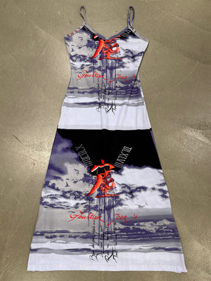 1990s Jean Paul Gaultier cloud print slip dress