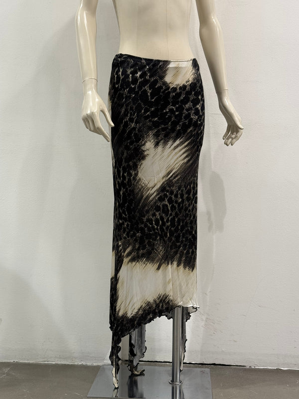 2000s Roberto Cavalli animal print draped skirt