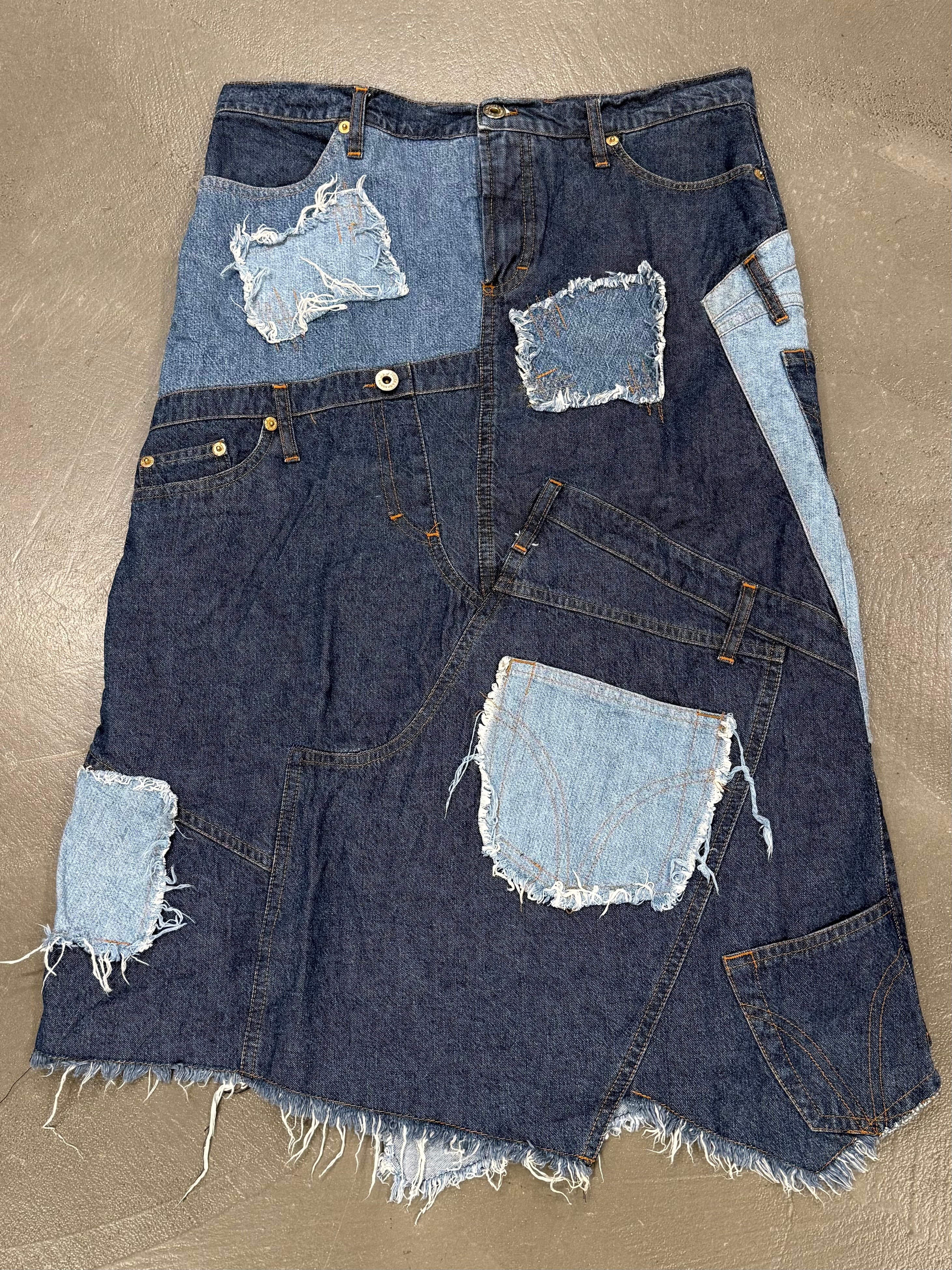 2000s Dolce & Gabbana patchwork asymmetrical denim skirt