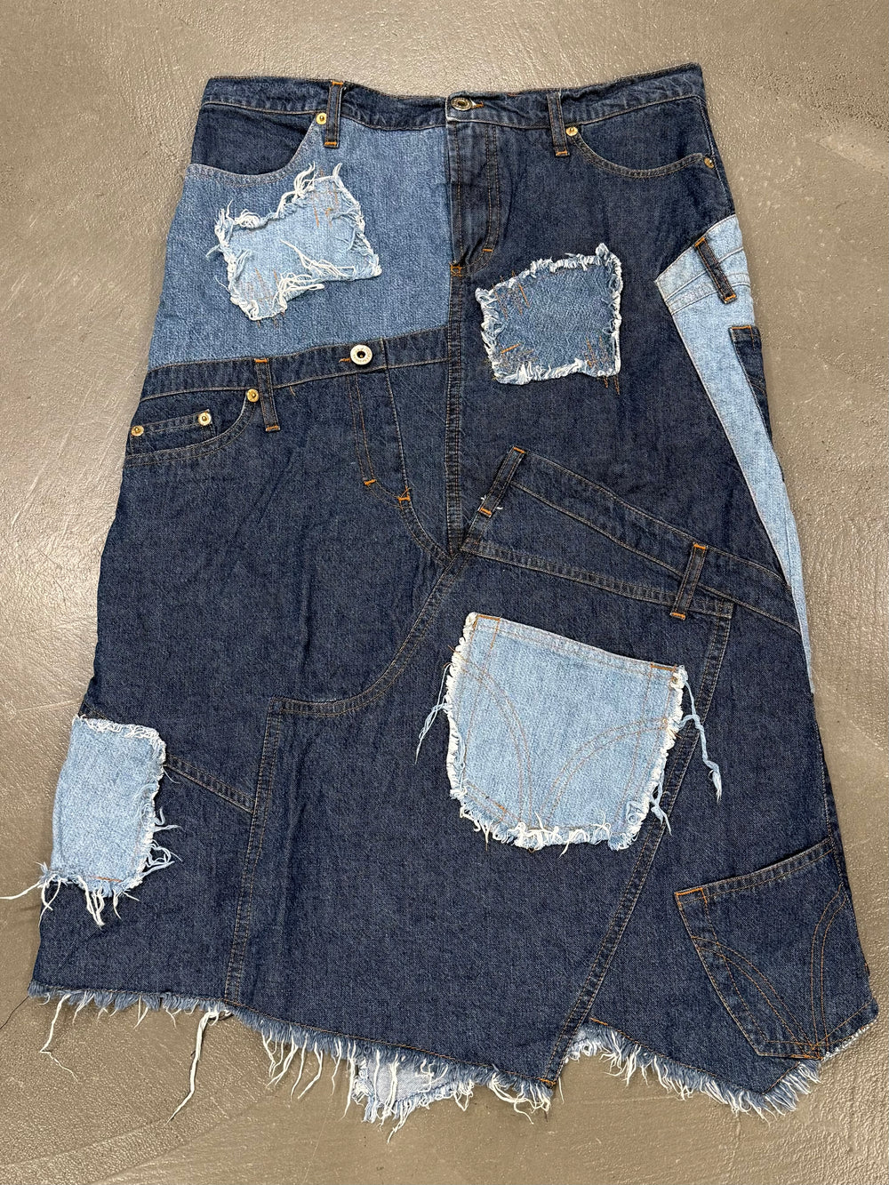 2000s Dolce & Gabbana patchwork asymmetrical denim skirt