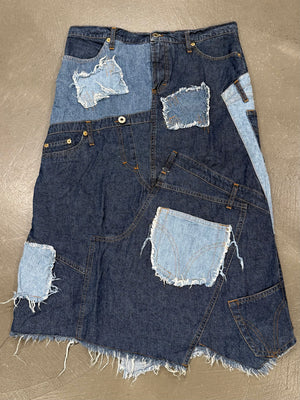 2000s Dolce & Gabbana patchwork asymmetrical denim skirt