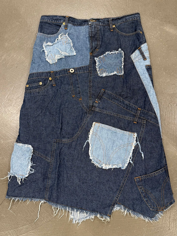2000s Dolce & Gabbana patchwork asymmetrical denim skirt