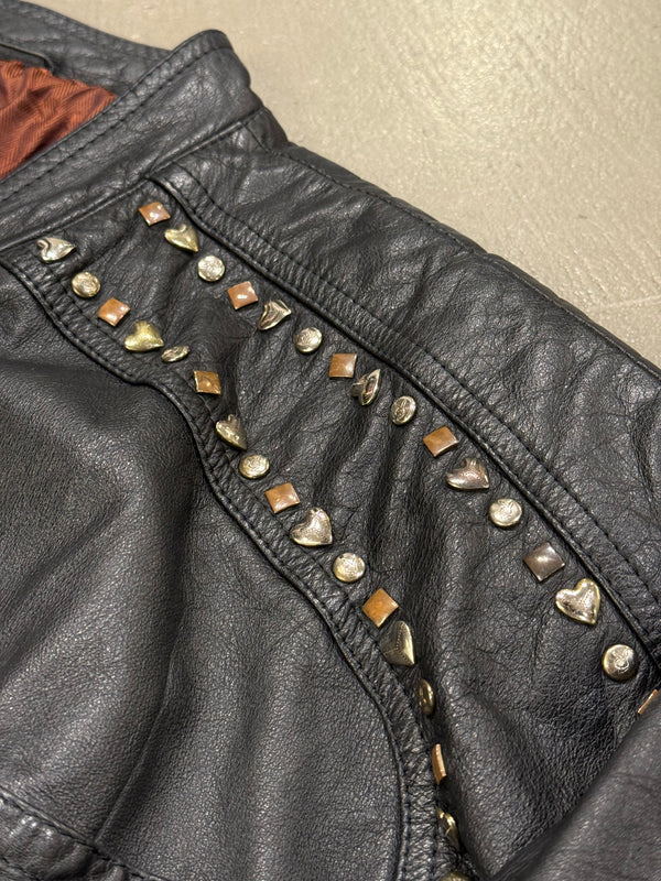 1990s Gianni Versace "Playboy" studded leather bomber jacket