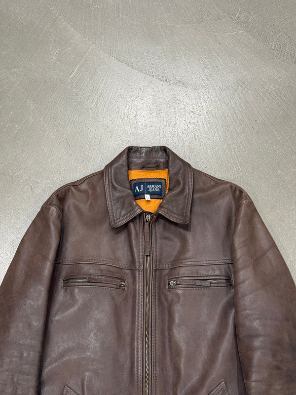 2000s Armani leather zip jacket