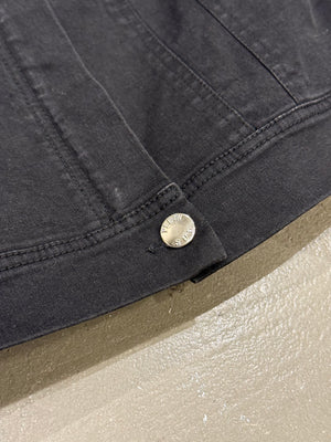 2000s Plein Sud hybrid biker denim jacket with leather shoulders