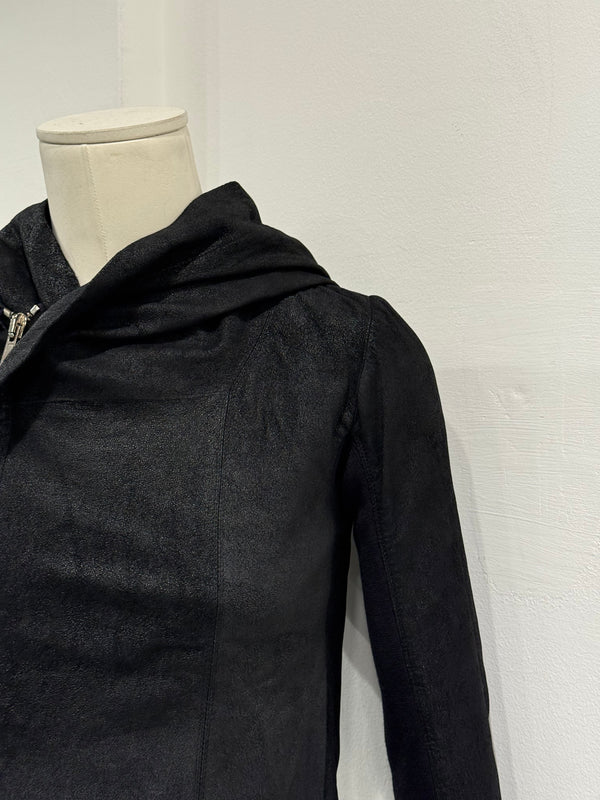 2000s Rick Owens hooded leather jacket