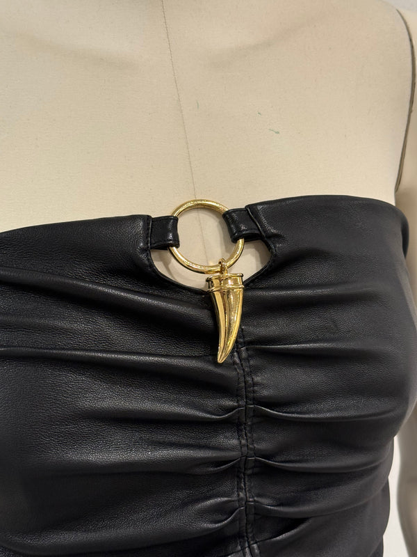 2000s Roberto Cavalli leather mini dress with horn detail