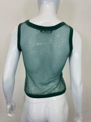 1990s D&G by Dolce & Gabbana green fishnet mesh tank top