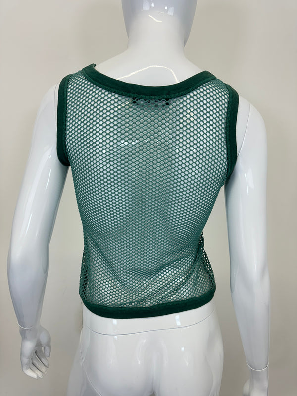 1990s D&G by Dolce & Gabbana green fishnet mesh tank top