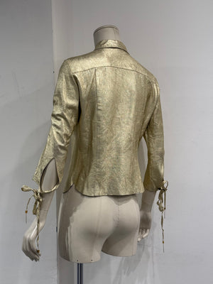 2000s Roberto Cavalli metallic gold leather shirt