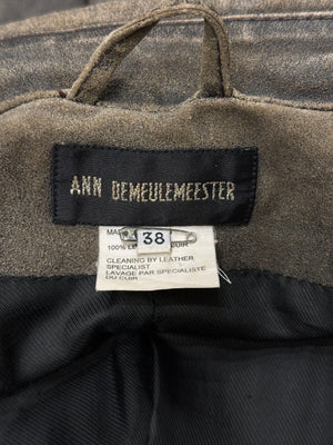 2002 Ann Demeulemeester distressed leather double-breasted belted coat