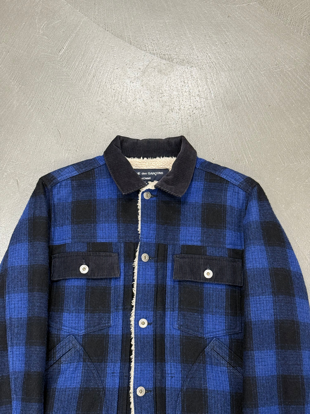 A/W2014 Comme des Garçons fleece-lined checked wool jacket