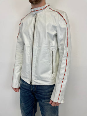 2000s Prada Red Line moto white leather jacket