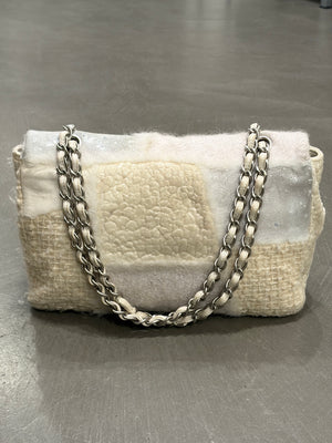 2010 Chanel shearling tweed patchwork big flap bag