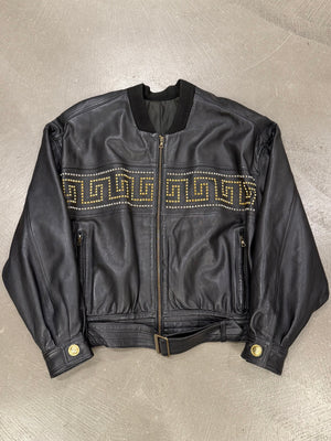 1990s Gianni Versace leather jacket with gold studs details