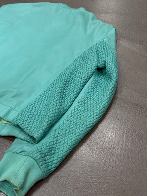 1990s Gianni Versace turqoise woven-sleeve leather bomber jacket
