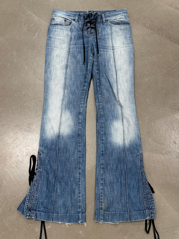 2000s Alexander McQueen low rise lace-up jeans