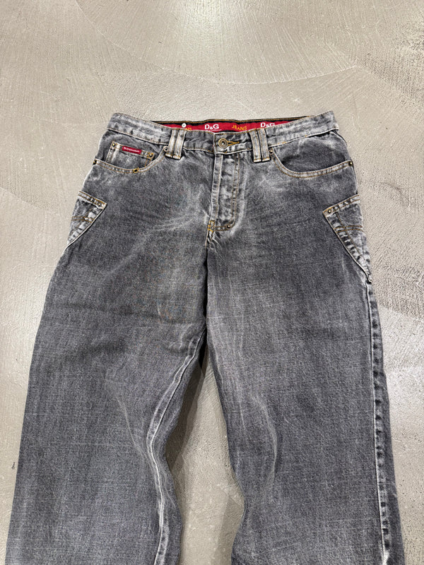 A/W2003 Dolce & Gabbana asymmetrical faded baggy jeans