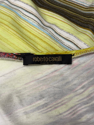 2004 Roberto Cavalli feather abstract print stretch top