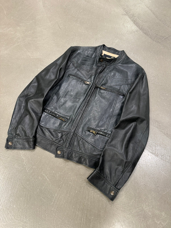 2000s Roberto Cavalli paneled leather jacket