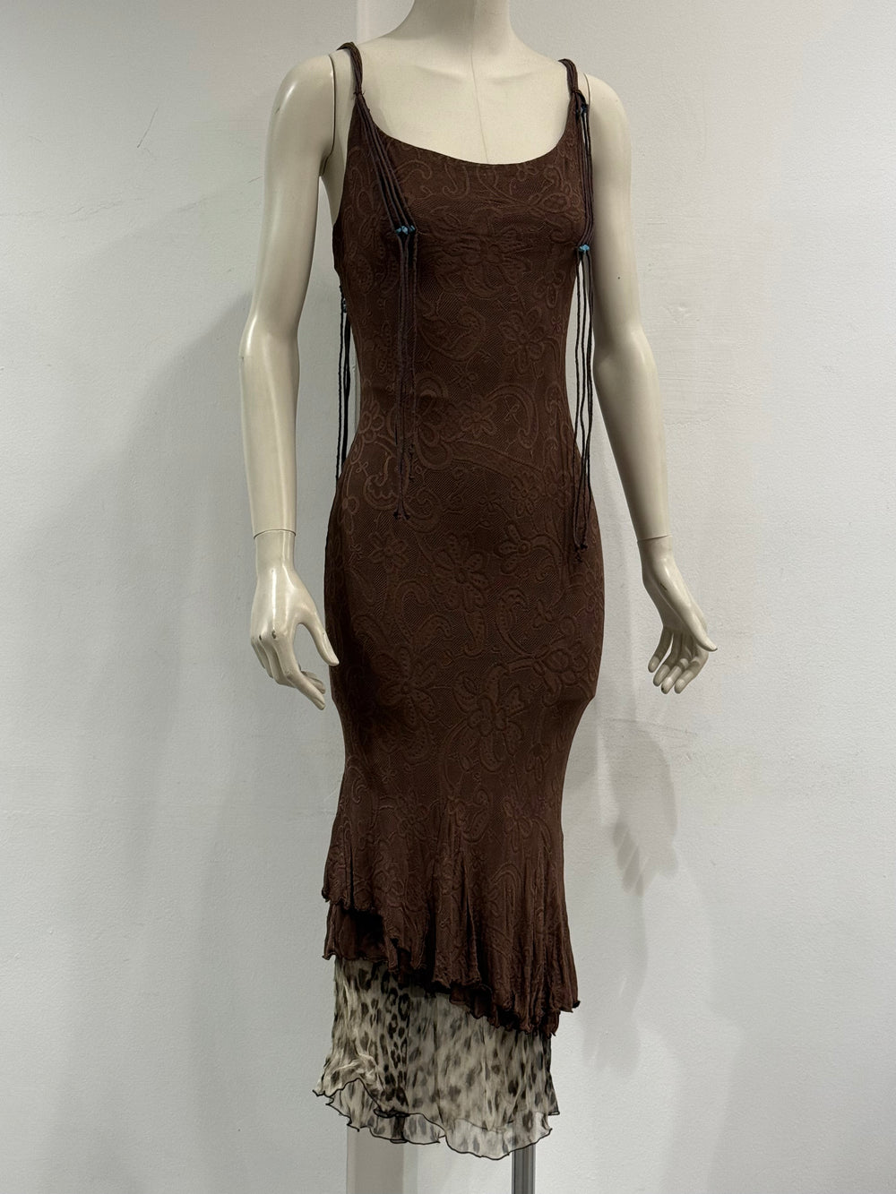 2000s Roberto Cavalli embroidered knit layered dress