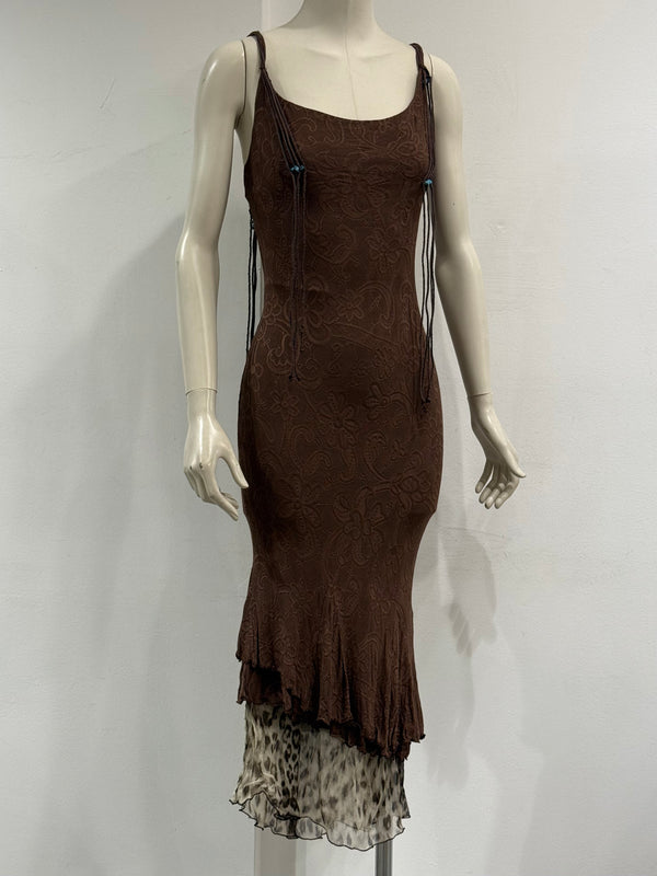 2000s Roberto Cavalli embroidered knit layered dress
