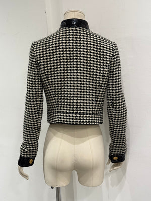 2000s Dolce & Gabbana vinyl trimmed cropped houndstooth jacket
