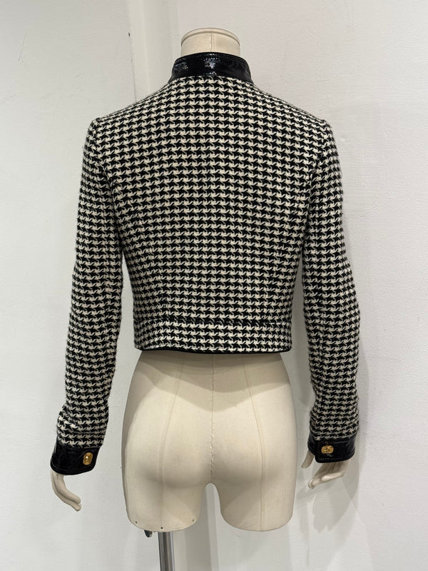 2000s Dolce & Gabbana vinyl trimmed cropped houndstooth jacket