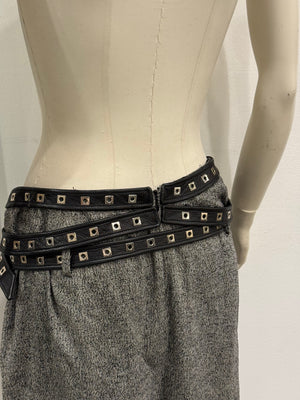 2000s Gianni Versace bondage studded wool skirt
