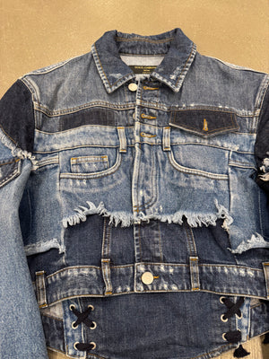 2010s Dolce & Gabbana patchwork reconstructed denim jacket