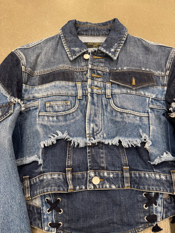 2010s Dolce & Gabbana patchwork reconstructed denim jacket