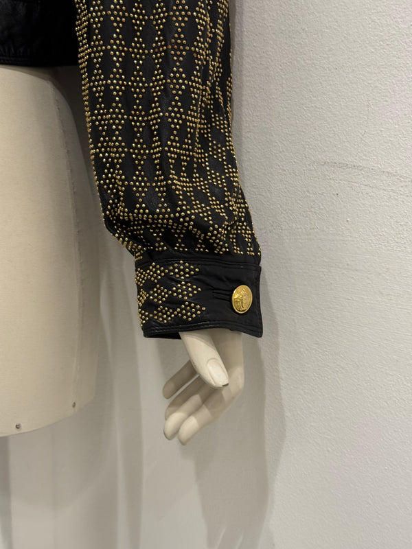 S/S1992 Gianni Versace studded leather jacket with heavy gold metal studs