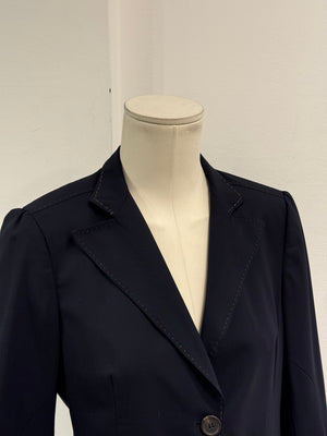 2010s Brunello Cucinelli navy tailored long blazer coat